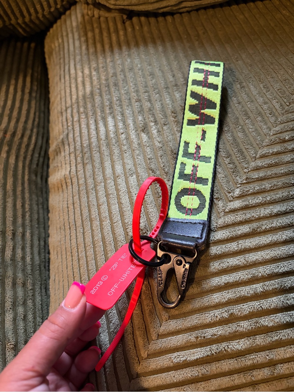 Off-White Neon Yellow Key chain Strap with Zip Tag